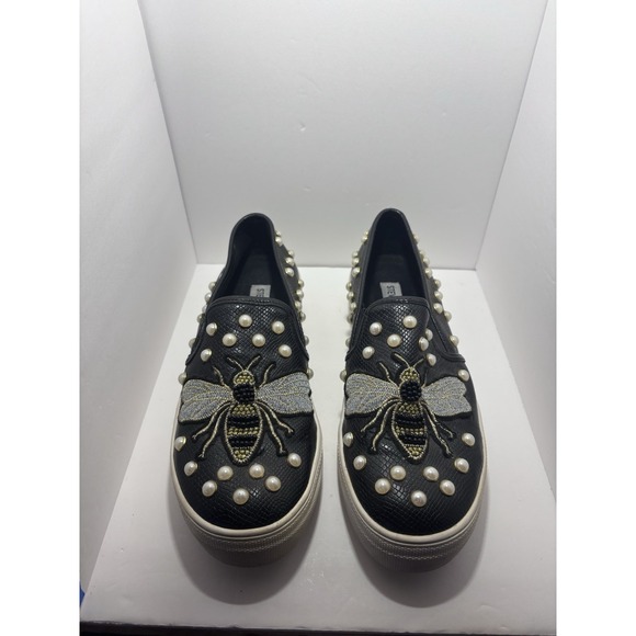 Steve Madden Polly Black Multi Embroidered Slip-On‎ Sneakers Size 7.5 Bee Pearl - Picture 1 of 5